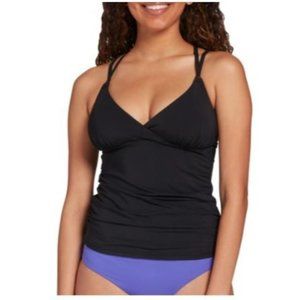 CALIA Strappy Ruched Tankini Top Pure Black NWT Size Small